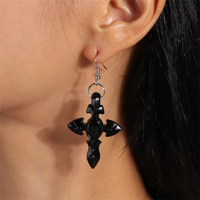 Neue Schwarze Kreuz Tropfen Ohrringe für Frauen Gothic Metall Kreuz Baumeln Haken Ohrringe Mädchen Partei Schmuck Zubehör – Detail 10