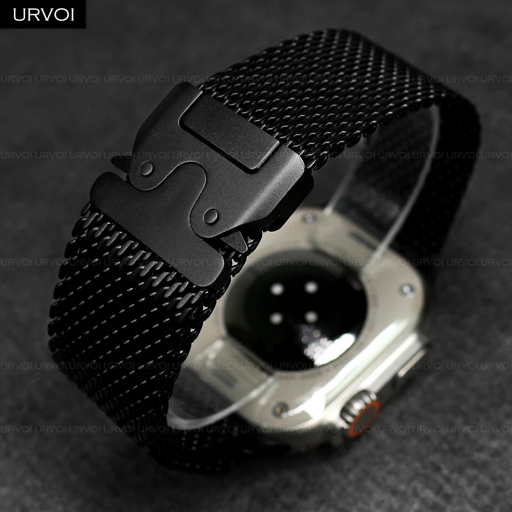 URVOI Band for Apple Watch Ultra 3 2 Series 11 10 9 8 SE stainless steel mesh strap for iWatch secure parachute buckle 46 49mm 3