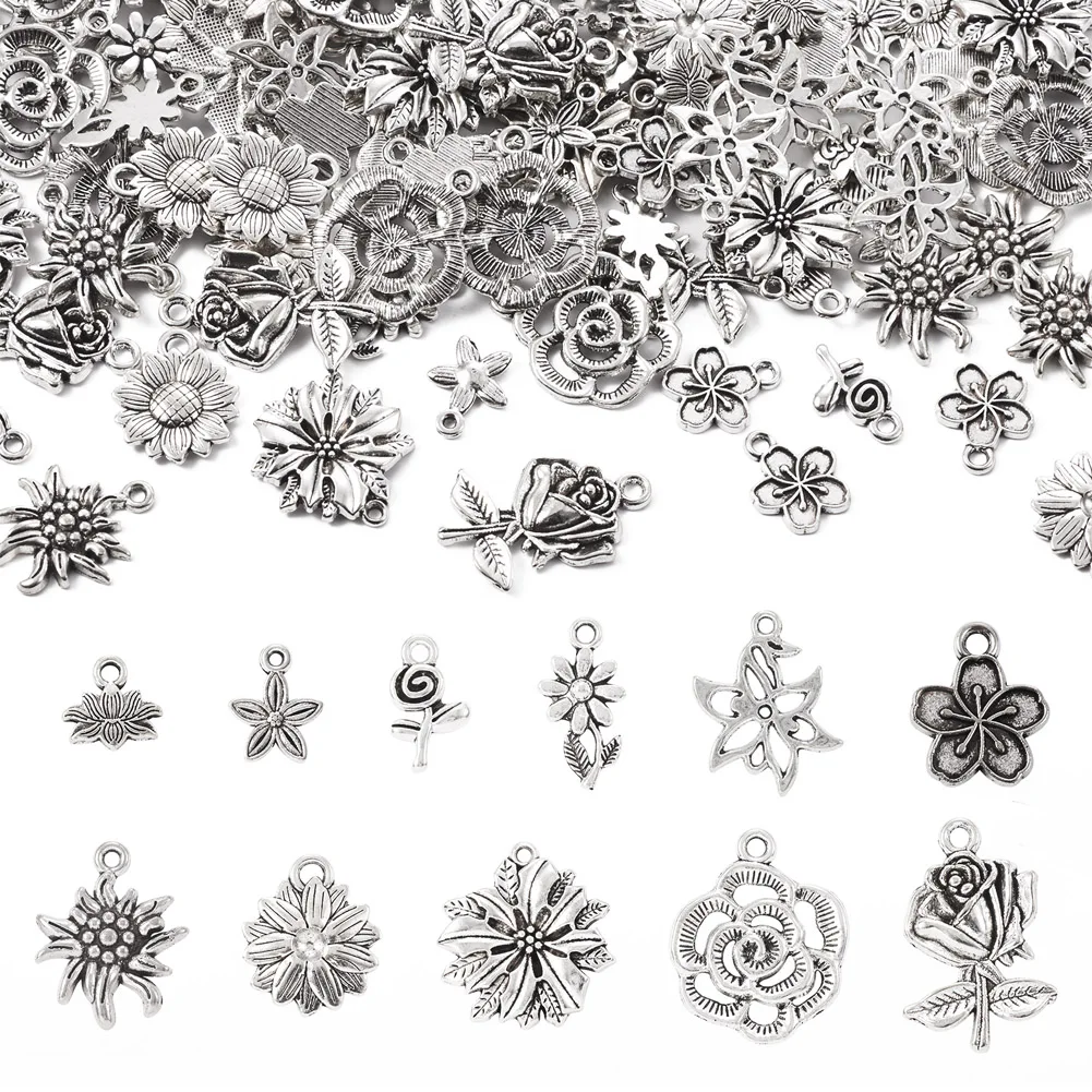 

110Pcs Tibetan Style Alloy Pendants Mixed Flower Metal Charms For Women Vintage Jewelry Making DIY Necklace Earring Supplies