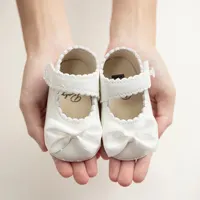 Meckior Classic PU Leather Girl Baby Shoes Bowknot Princess Flat Non-Slip Cotton Bottom Walking Newborn Crib Dress Shoes 0-18M 2