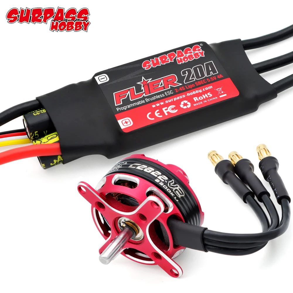 

Surpass Hobby C2822 C2826 C2830 C2834 C2838 V2 Brushless Motor Flier 20A/30A Brushless ESC For RC Fixed-wing Helicopter Aircraft