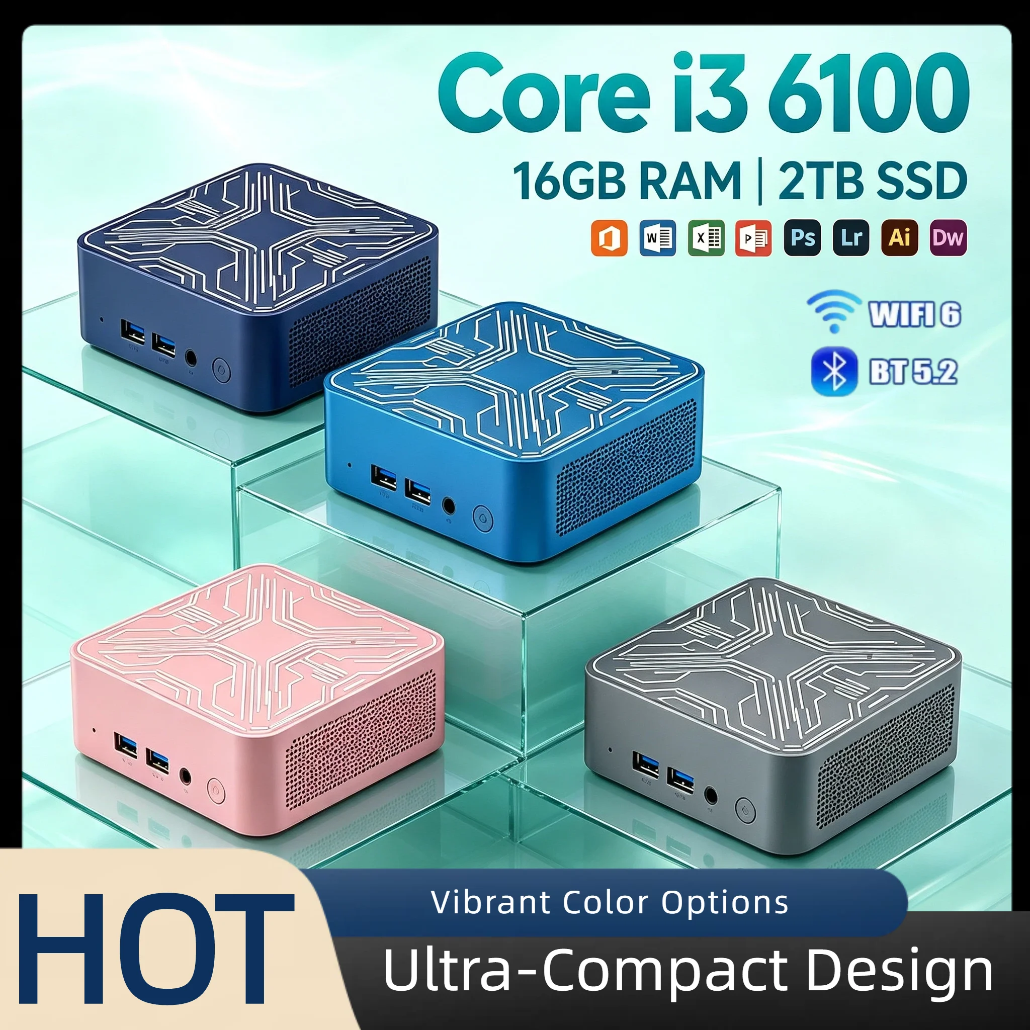 Intel i3-6100 Mini PC 16GB RAM 2TB M.2 NVMe SSD Triple 4K Display WiFi6 Bluetooth 5.2 High Speed Office Home Pro Max