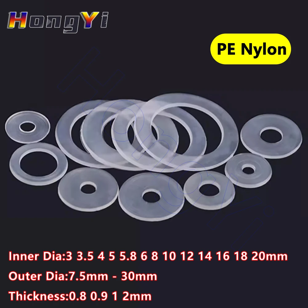 ID 3 3.5 4 5 5.8 6 8 10 12 14 16 18 20mm Rondelle semplici morbide in nylon Rondella piatta in plastica Guarnizione rotonda Spessore in PE Anello isolante