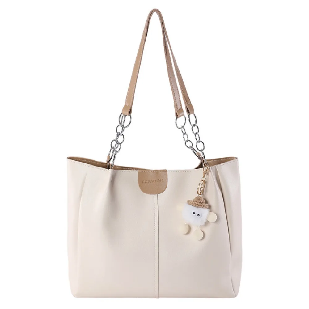 

Fashion PU Women Shoulder Bag Solid Color Large Capacity Commuting Tote Bag Anti-splash Water Alloy Chain Handbag Travel
