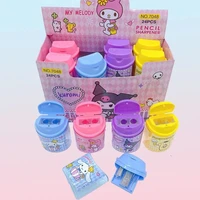 Sacapuntas Kawaii Kuromi Cinnamoroll Melody Student, sacapuntas de doble agujero, papelería, suministros escolares, 24 Uds.