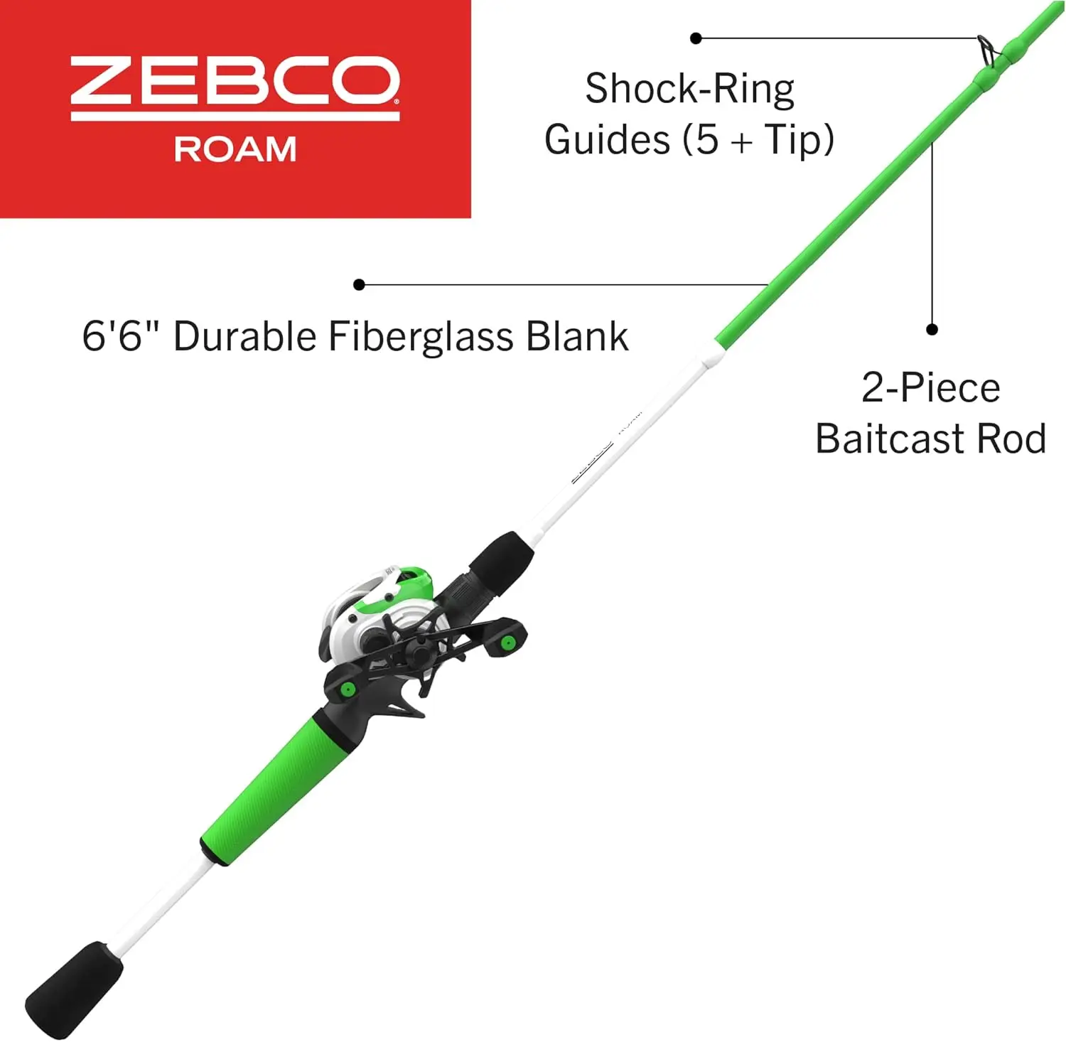 Baitcast Reel and Fishing Rod Combo, 6-Foot 6-Inch 2-Piece Rod, DynaMag Cast Control, 6.1:1 Gear Ratio, 12-Pound LineGreen, Righ