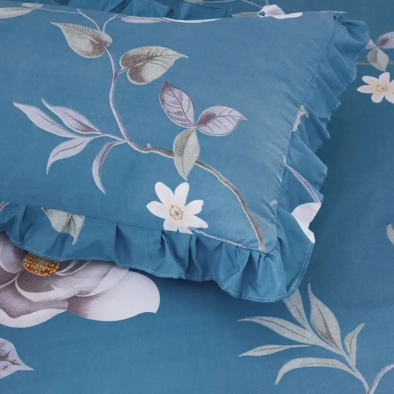 European Style Comfortable Flowers Pillowcase Set for Adult and Student, Ruffles Pillow Covers for Twin Bed, 2 PCs