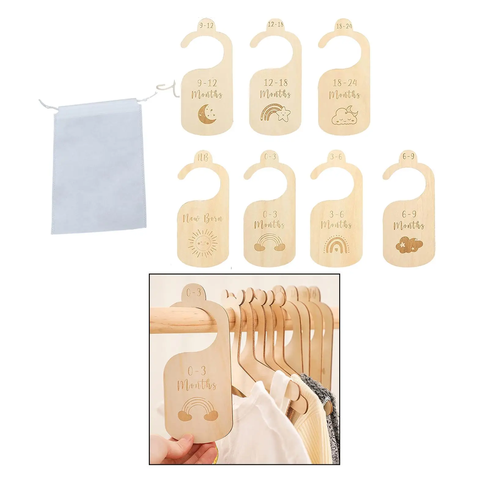 7x Baby Clothes Size Hanger Organizer Age Organizer Dividers Newborn Wardrobe Dividers for Closet Daily Use Nursery Decor Room