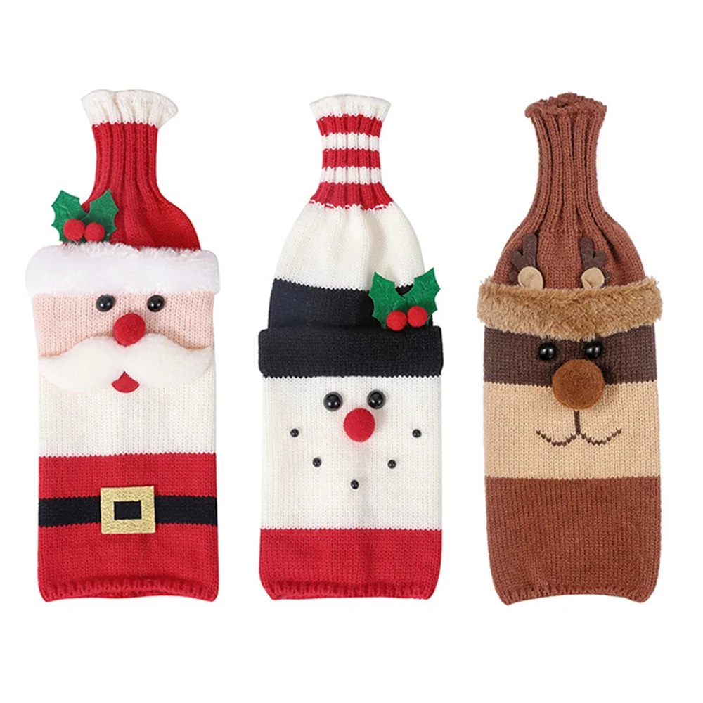 1Pc Christmas Snowman Wine Bottle Practical Woven Santa Claus Wine Bottle Cover Family Dining Table Wine Bag Home Party Ornament