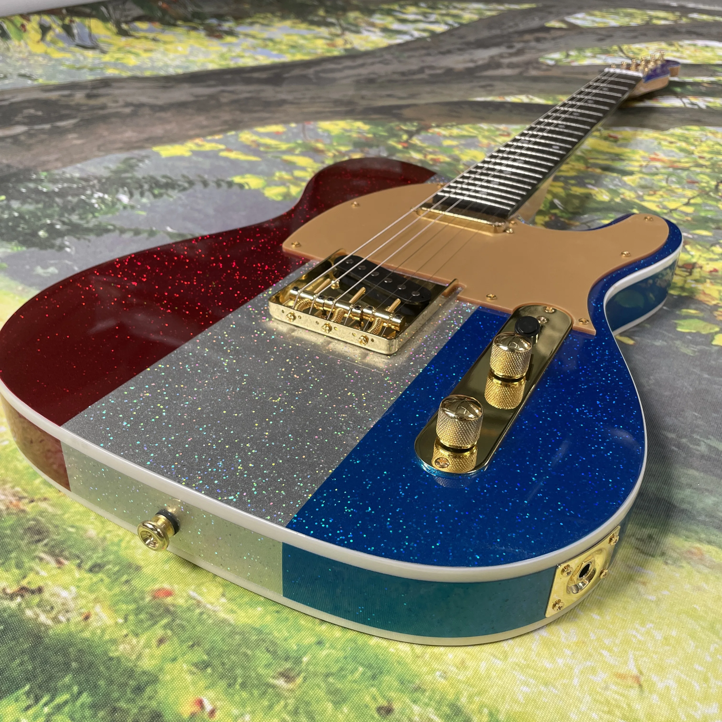 

Электрогитара TL с черным корпусом, желтые линии на поверхности, кленовый гриф, бесплатная доставка, высокое качество