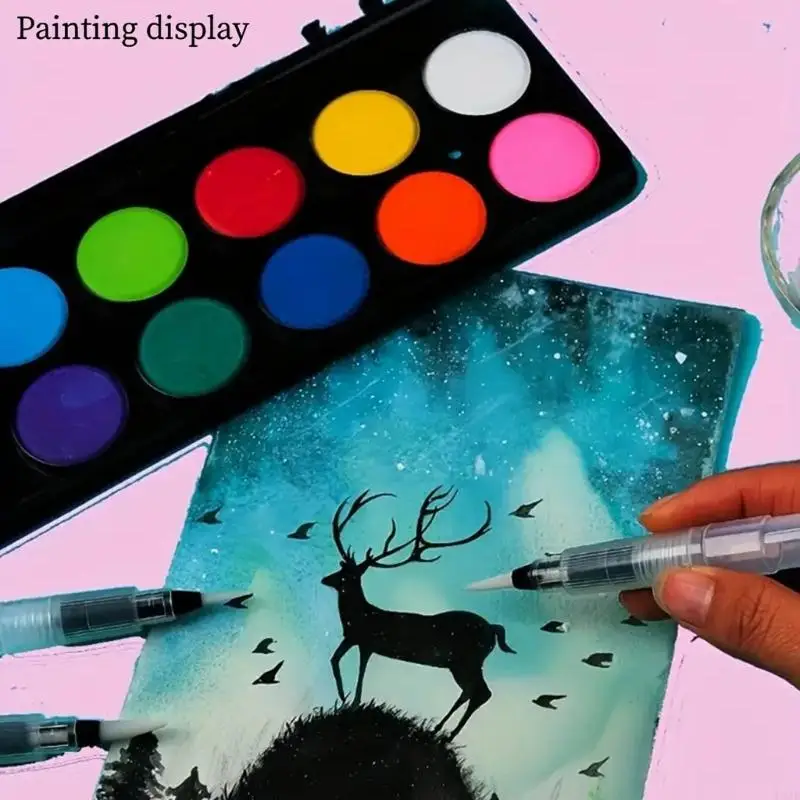 U2JE 6Pcs Refillable Water Brush Pen Flat/Point Tip Painting Water Brush Pen for Kid Adult Watercolor Gouache Painting