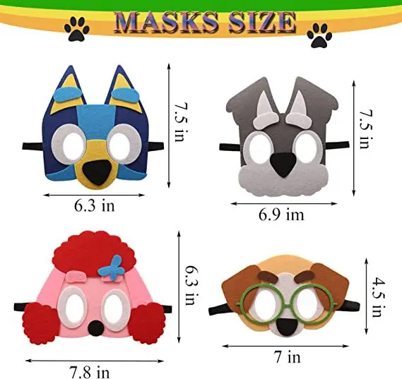 Série Azul Birthday Party Masks para Crianças, Fato de Cachorro, Figura Patrulla Canina, Festa Cosplay, Quente, 12Pcs