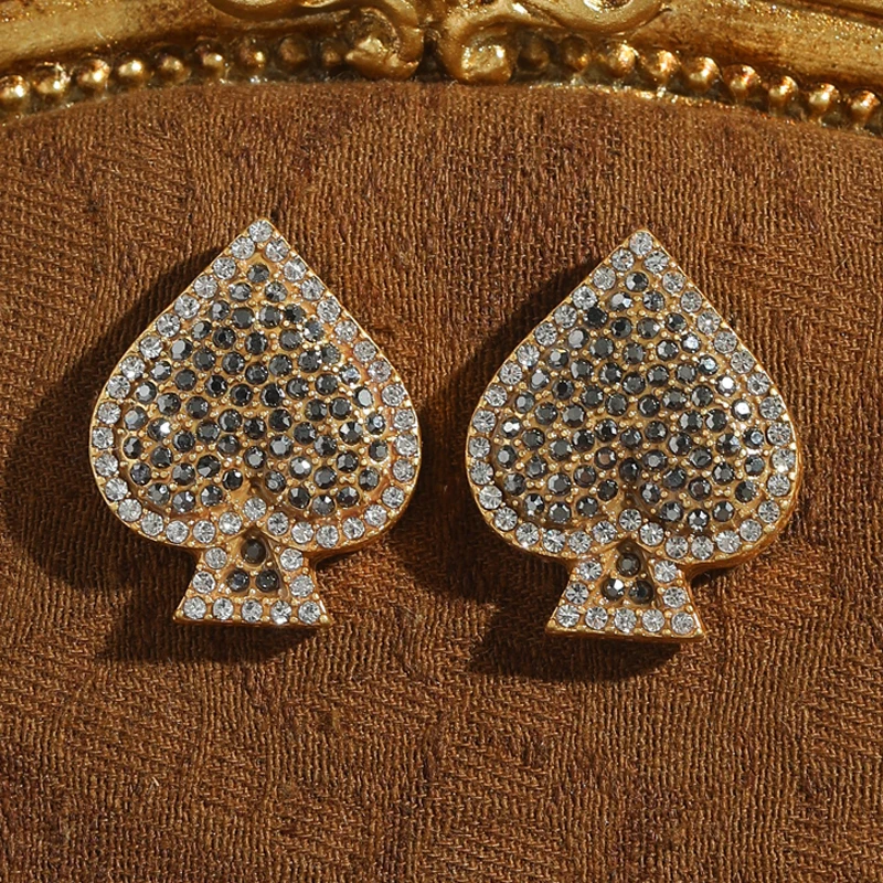 

Vintage Poker Spades Rhinestones Studs Earrings For Woman Luxury Quality Jewelry Gold Color High Brand Accessories 2025 Trend