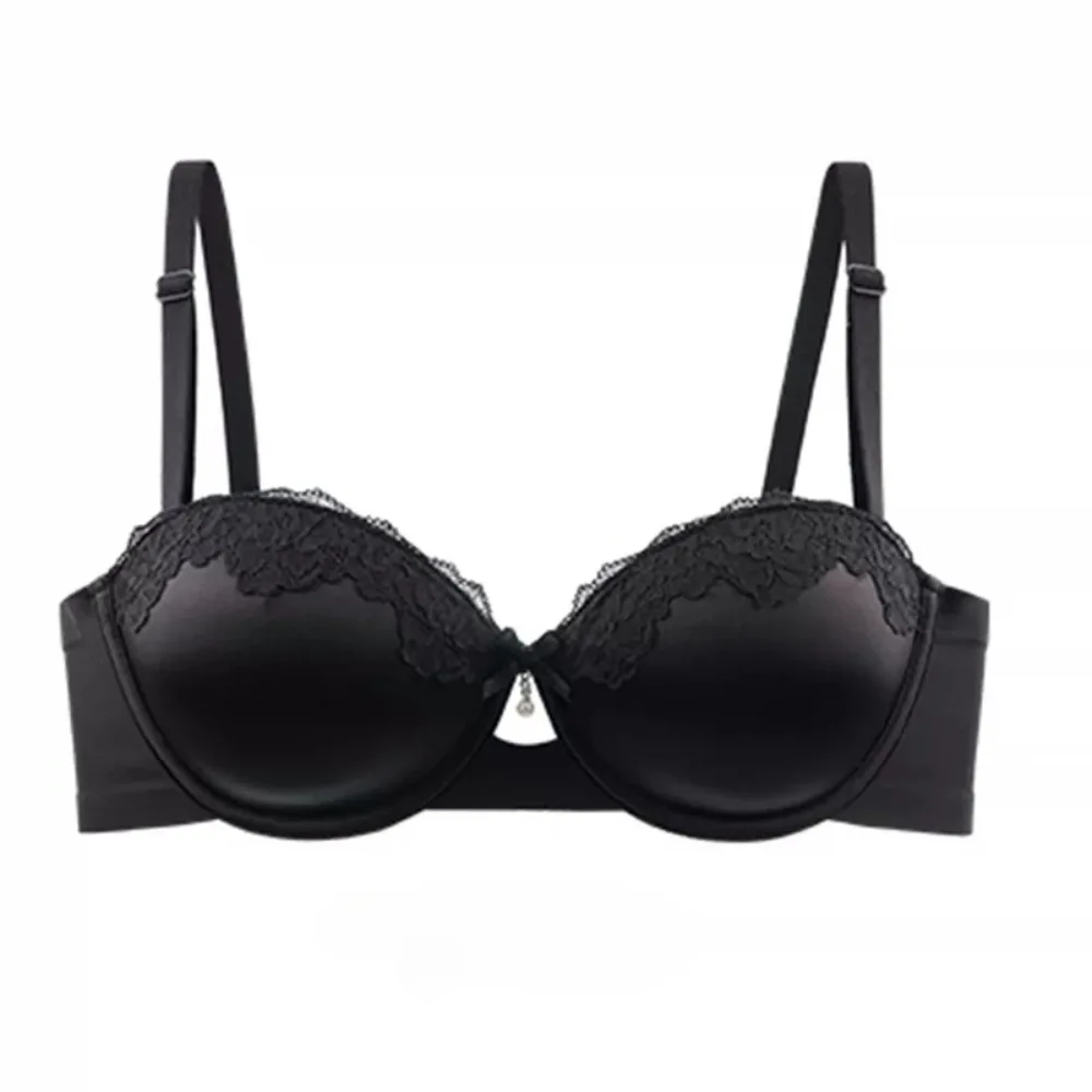 BANERDANNI Leopard Lace Bra Women French Style Breathable Lightweight Padded Push‑Up Bra For Small Bust No Empty Cup 32‑38AB