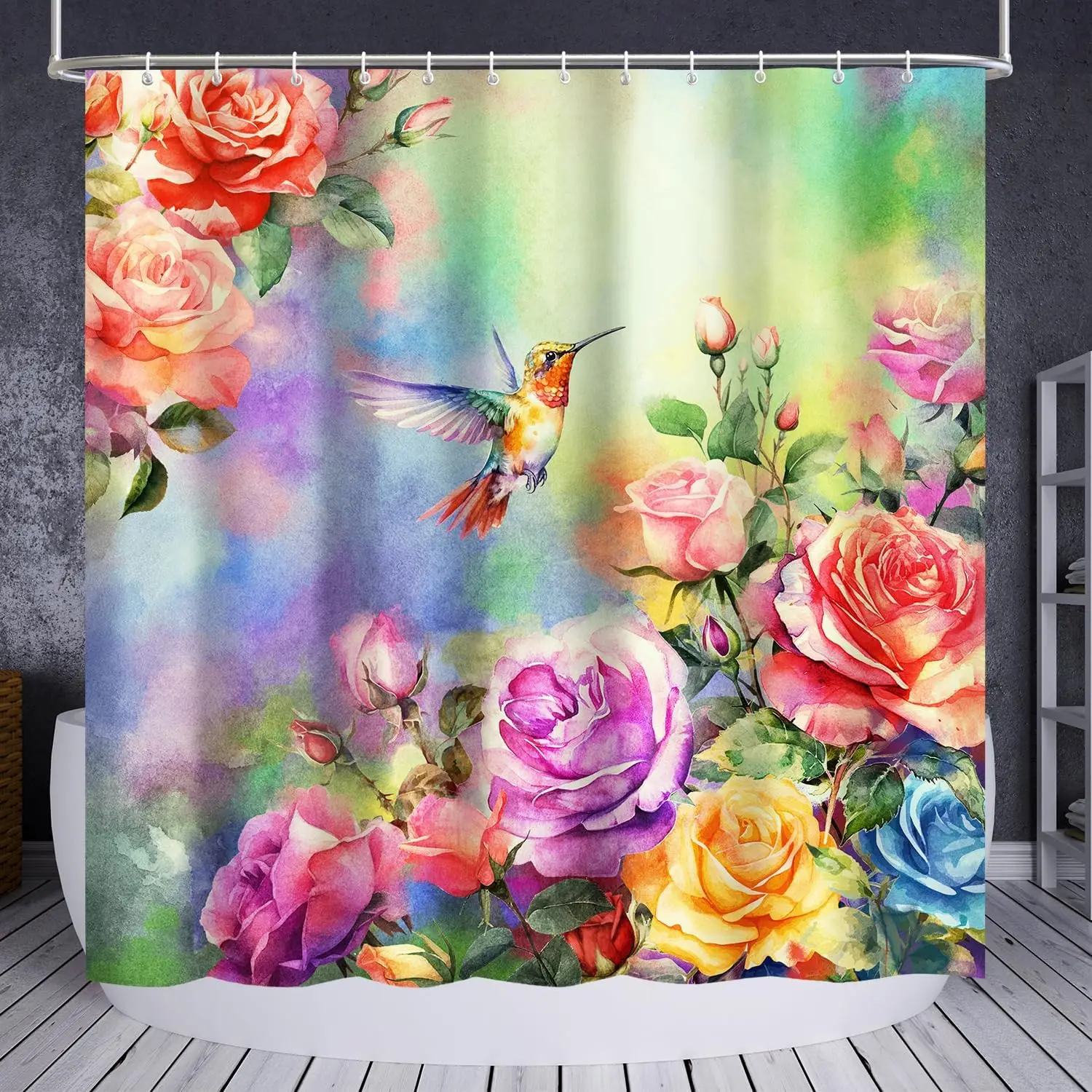 

Весенние акварельные цветы, занавеска для душа в ванной комнате, цветочные растения, природа, занавески для душа с крючками
