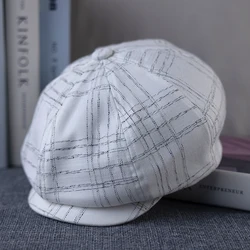 Classic Plaid Stripe Newsboy Cap Men Women Spring Autumn Cotton Flat Ivy Vintage Gatsbay Hat Irish Outdoor Cabbie Berets B-32-36
