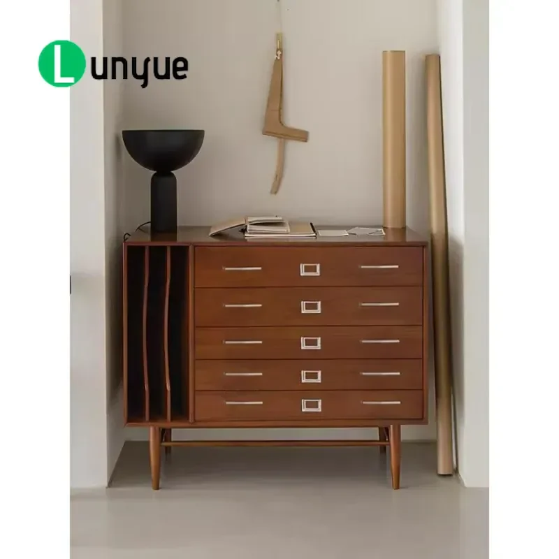 Retro Solid Wood Chest of Drawers Medium Antique Side Cabinet for Living Room Dining Bedroom Wall Storage Locker Furniture