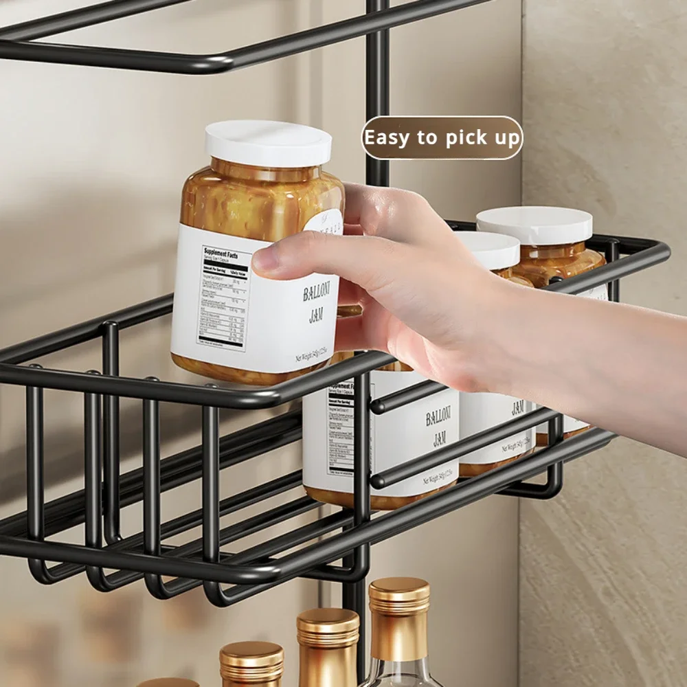 Kitchen Refrigerator Side Shelf Spice Storage Rack Space Saving with Hooks Kitchen Organizer Shelf Kitchen Fridge Shelf Rack