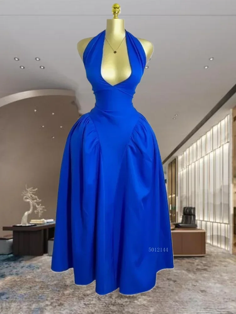 

Women's Sleeveless Maxi Dress, Sexy Bodycon Swing, Mid-Length, Halter V-neck, Backless, Vacation Party, Evening Wear