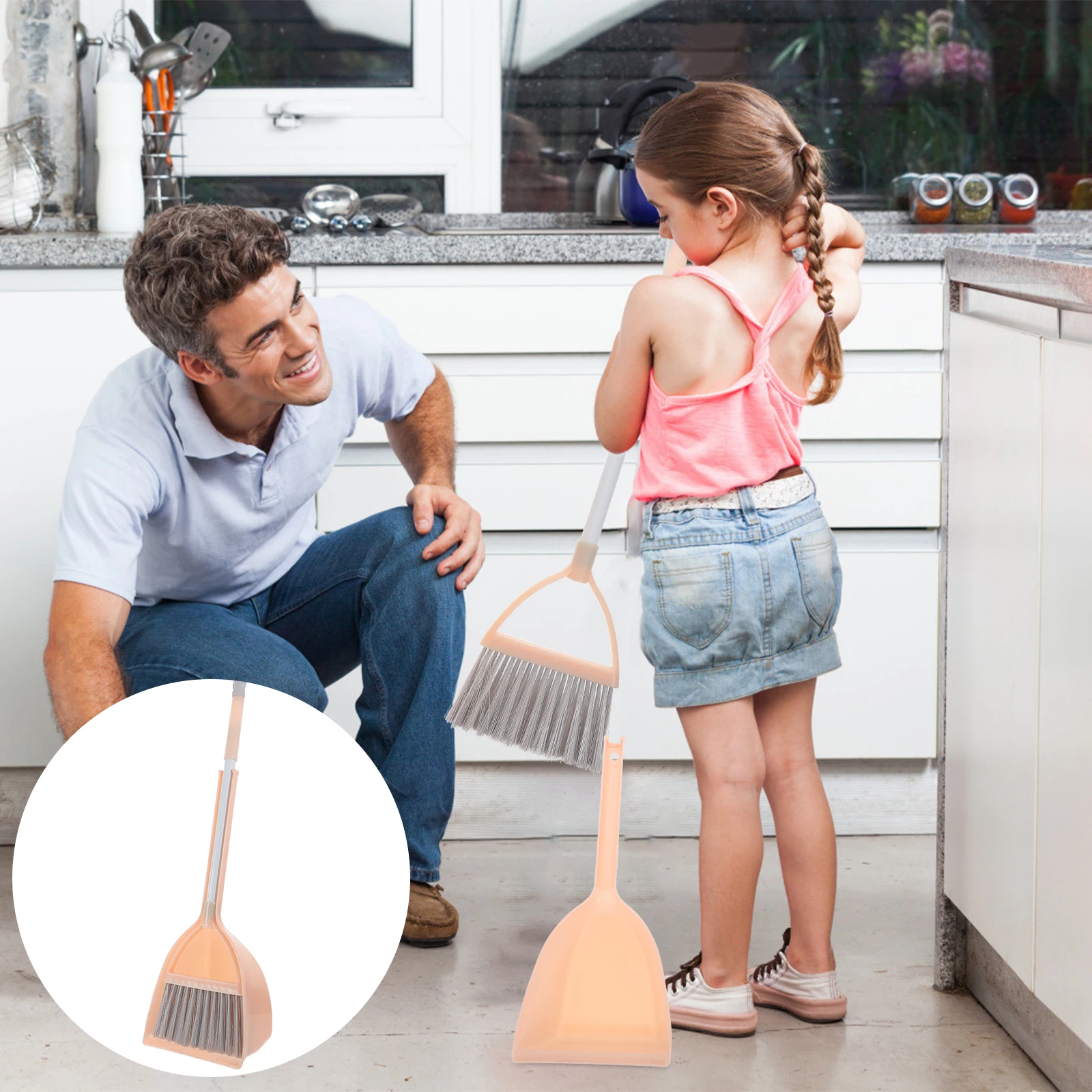 

Broom Dustpan Set Adjustable Kit for Children Kid Mop Household Mini Plastic Cleaning Supplies Kids Lightweight and
