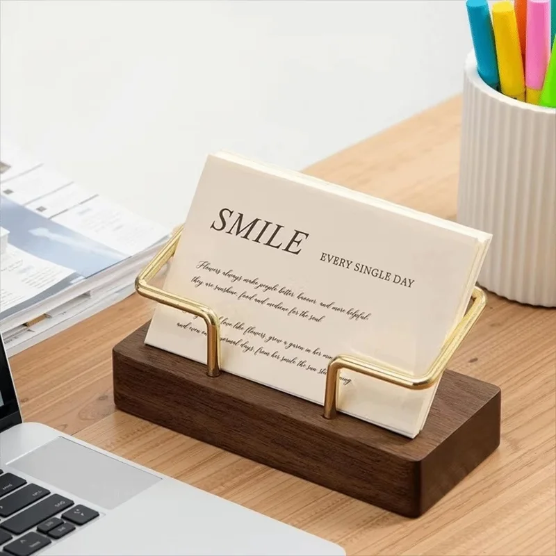 Image of Visitenkartenhalter aus Holz, Metallständer für Büro-Schreibtisch-Organizer, Namenskarten-Organizer für Büro und Zuhause, Desktop-Aufbewahrungsorganizer, Holzregal