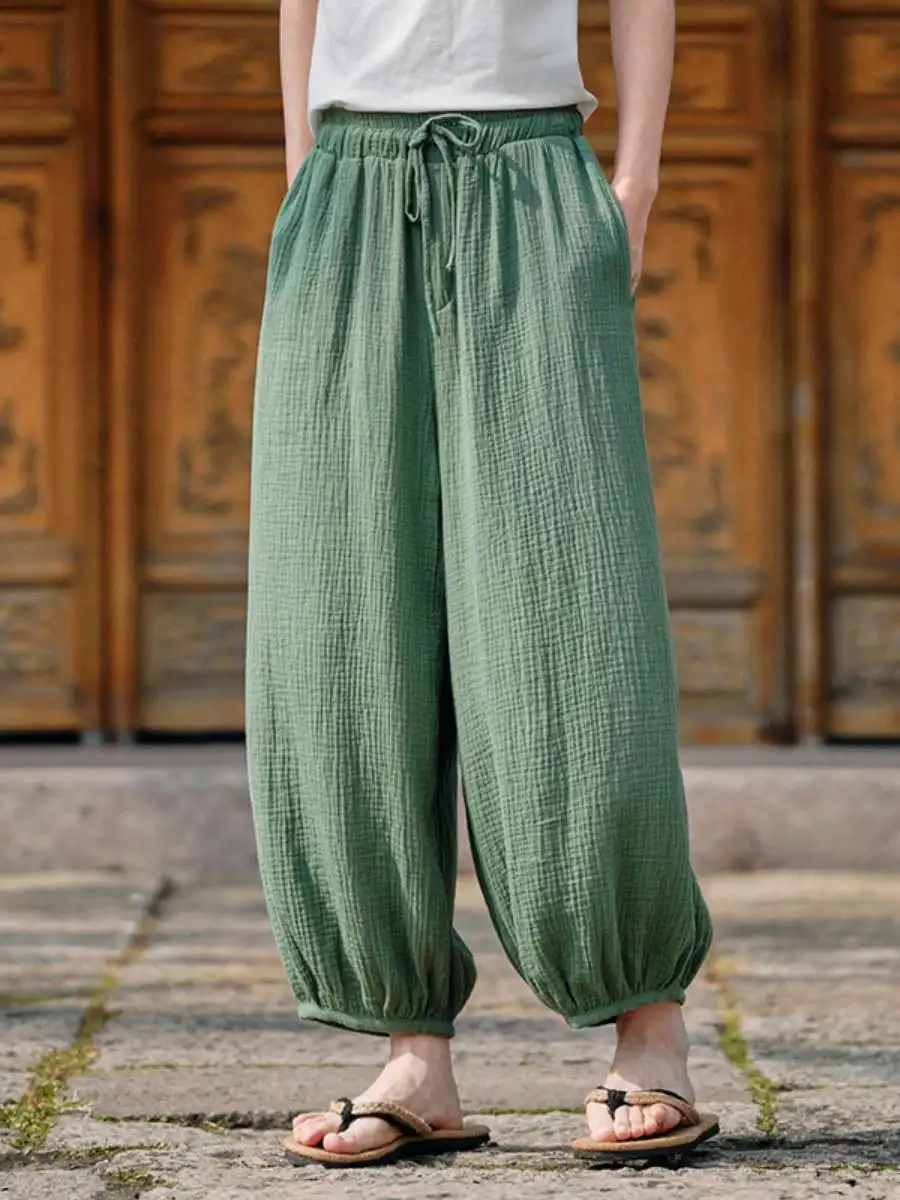 New Men's Cotton Linen Lantern Pants Loose Fit Straight Leg Casual Trousers Spring Summer  Color Anti-Mosquito