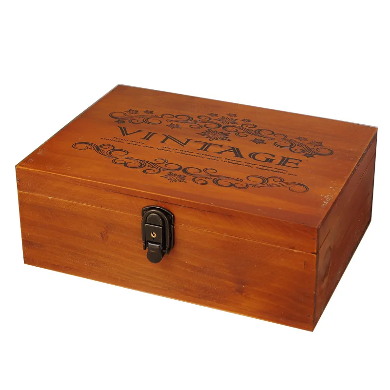 Vintage solid wood private collection souvenir box with lock storage box Document organizer storage box Wood jewelry box