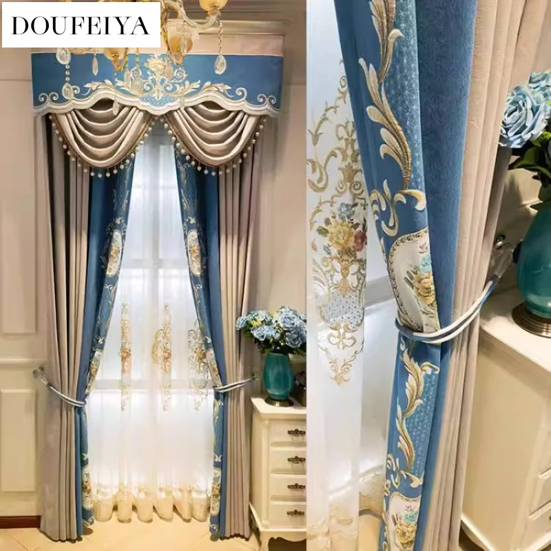

Custom Size Blackout European Thick Luxury Embroidery Shading Curtains for Living Dining Room Bedroom White Tulle Decor Elegant