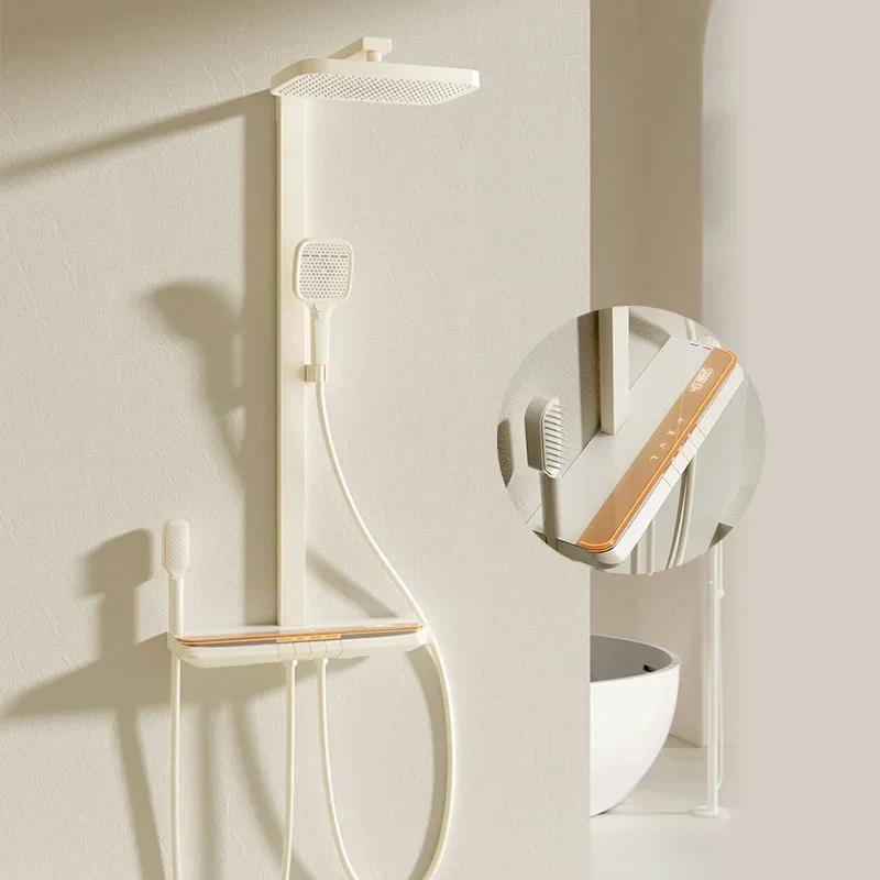 

Milk White Shower Thermostat Shower Set Home Digital Display Shower Fine Copper Bath Pressurized Bathroom Nozzle