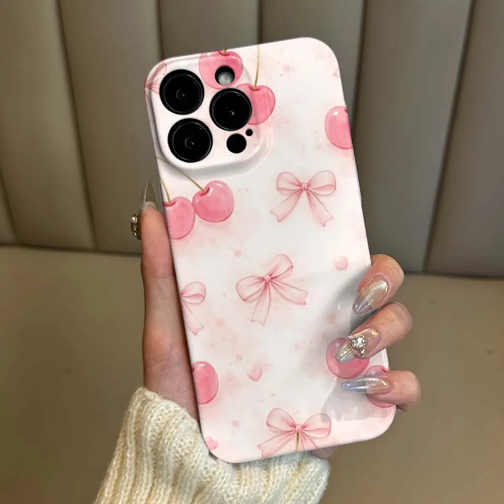 Pink Cherry Pattern For Apple iPhone 17 16 15 14 13 12 11 XR Plus Pro Max Feilin Phone Case Wave Oil Phone Case Cover