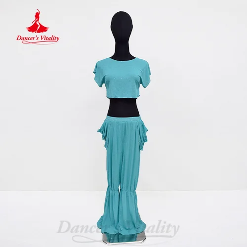 Conjunto de ropa de práctica de danza del vientre para niños, Top de manga corta + Pantalones, traje de danza del vientre personalizado, traje Oriental para niños, 2 piezas