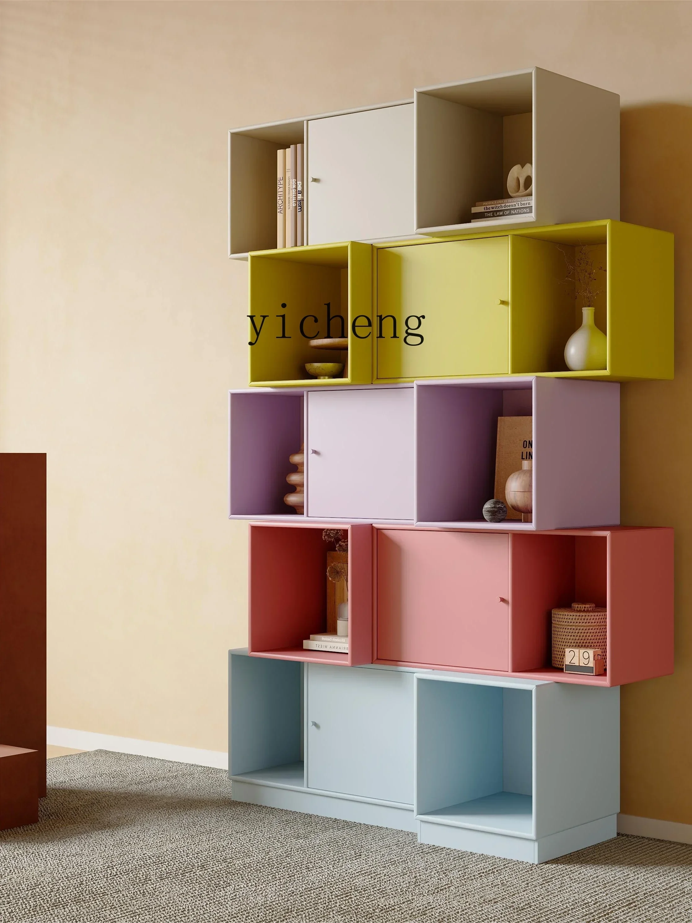 Tqh Italian Minimalist Floor Bookcase Storage Cabinet Designer Modular Color Storage Rack Combination