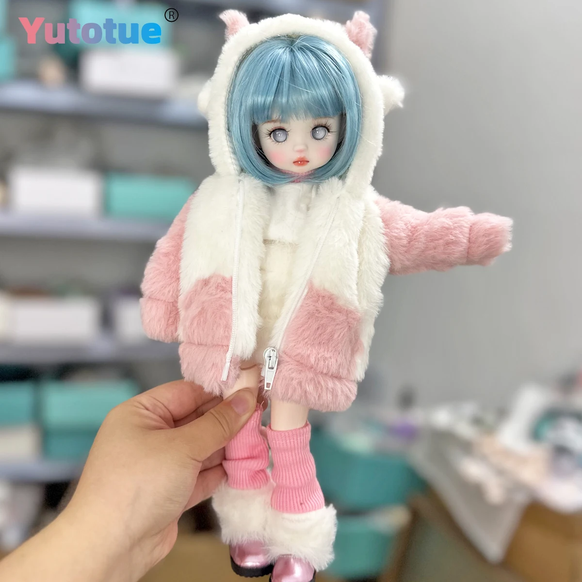 YUTOTUE 30cm Height Grey Eyes Girl Doll with Removable Short Hair Fashion Clothes Set Cute BJD Doll Toy
