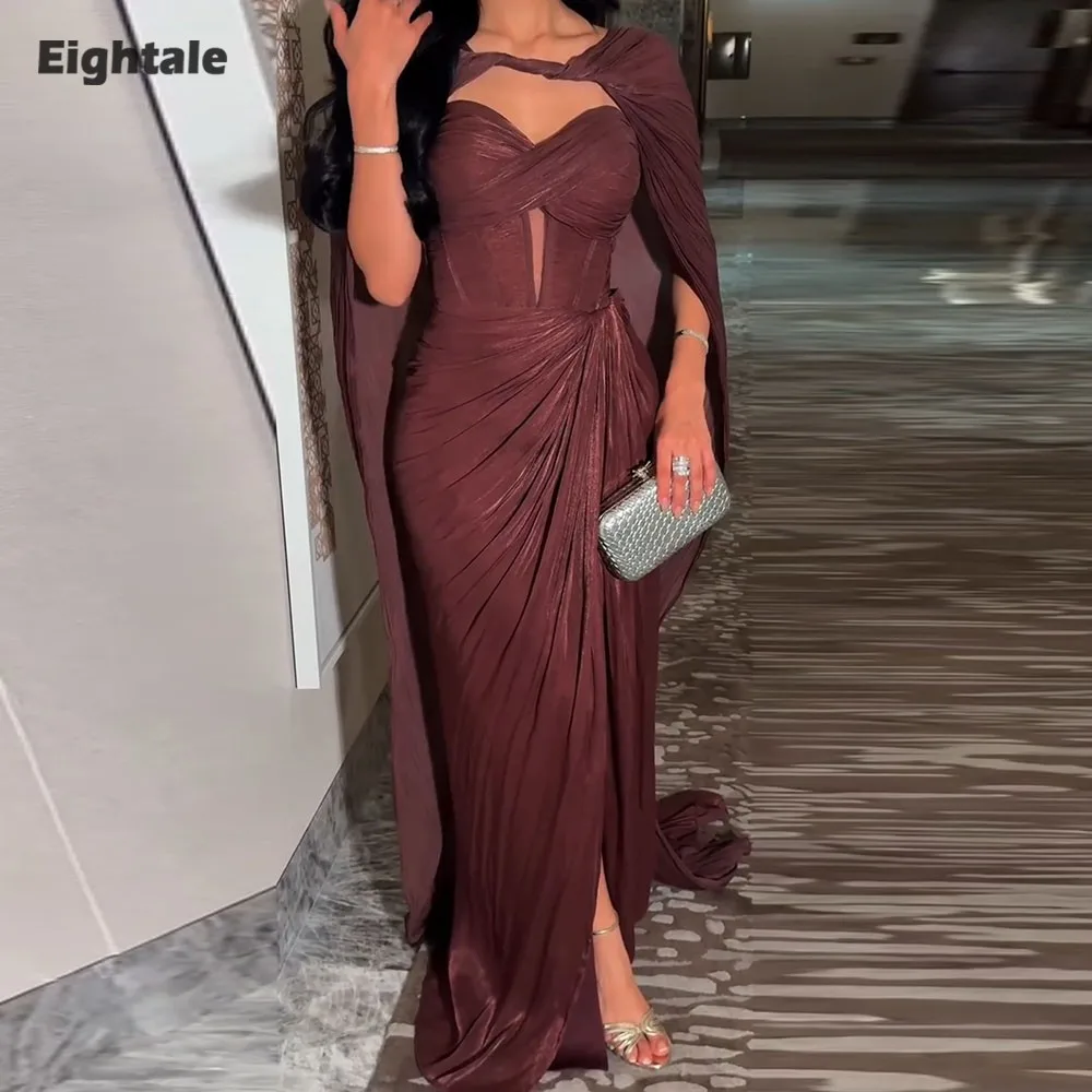 

Eightale Arabic Evening Dress Sweetheart Pleats Crepe Customized Halter Muslim Mermaid Prom Wedding Party Gown