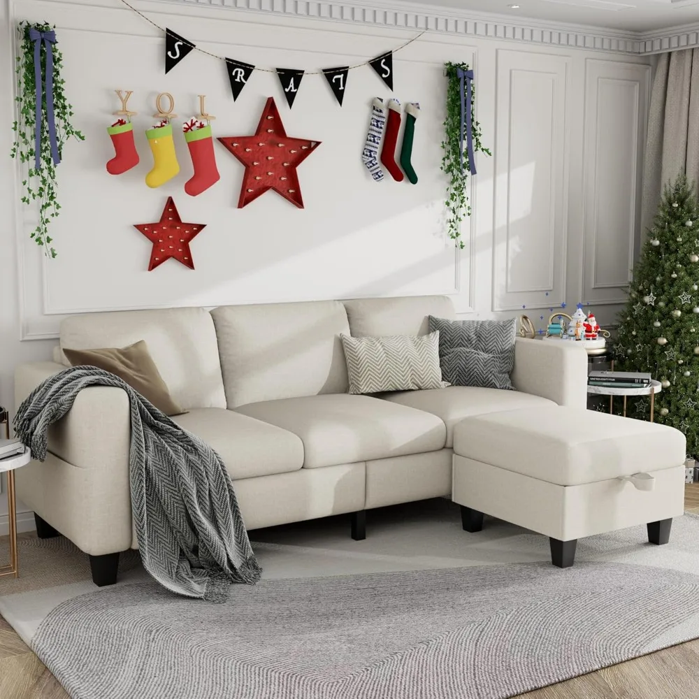 Sectional Sofa L Shaped Cloud Couch-Small Modular 3 Seat-Comfy Linen with Storage Deep Seat Sofa,Washable Covers-Suitable