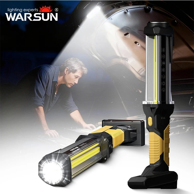 

Рабочий фонарь WARSUN DJ60, перезаряжаемый светодиодный фонарь COB, портативный магнитный базовый и крючок, рабочий фонарик для авторемонтной машины, аварийный