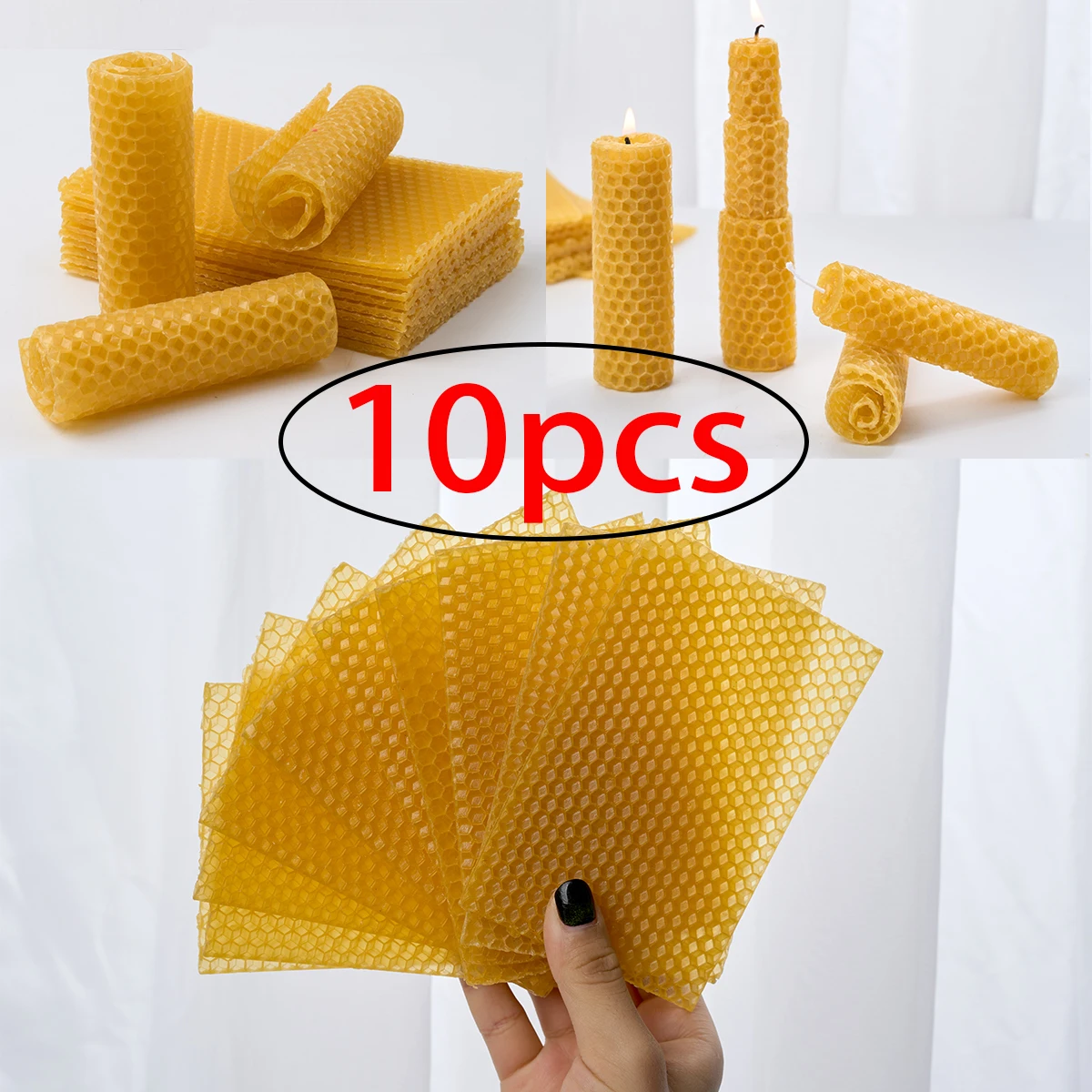 10PCS Natural Beeswax Flake Excellent Honeycomb Base Tablets Beeswax Tablets Nest Base Honeycomb DIY Hand Rolled Candle Material