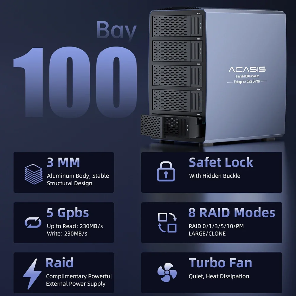 Acasis 5 Bay External Array 2.5/3.5 Inch USB to SATA HDD RAID Case