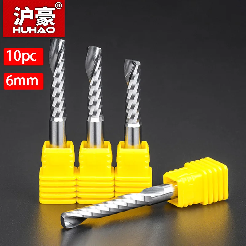 HUHAO 10pc Milling Cutter 6mm Shank   Spiral Router Bits Cnc Bits High Quality 1 Flute End Mill Wood Carbide Woodworking Tools