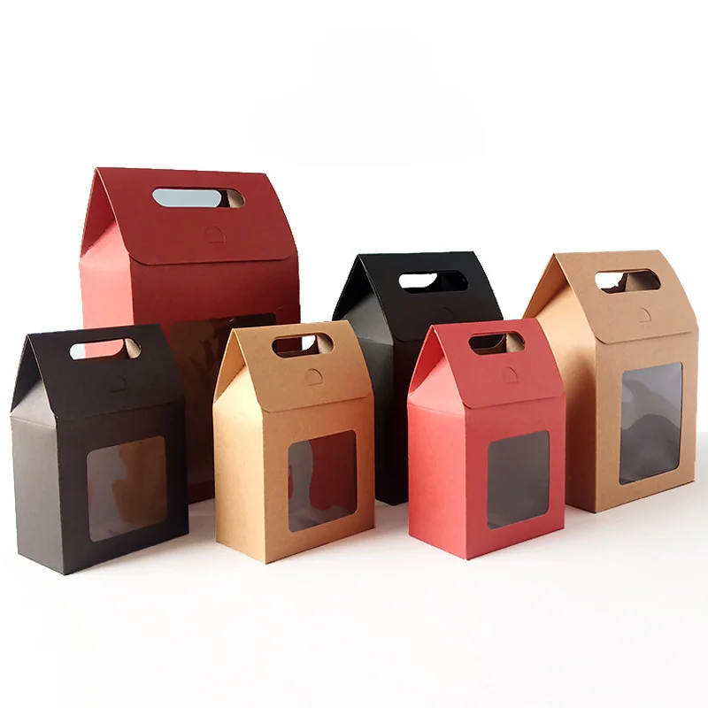 

10/20pcs Kraft Paper Portable Gift Bags Wedding Candy Packing Bags with Clear PVC Window Seal Boxes Packing Bag for Business