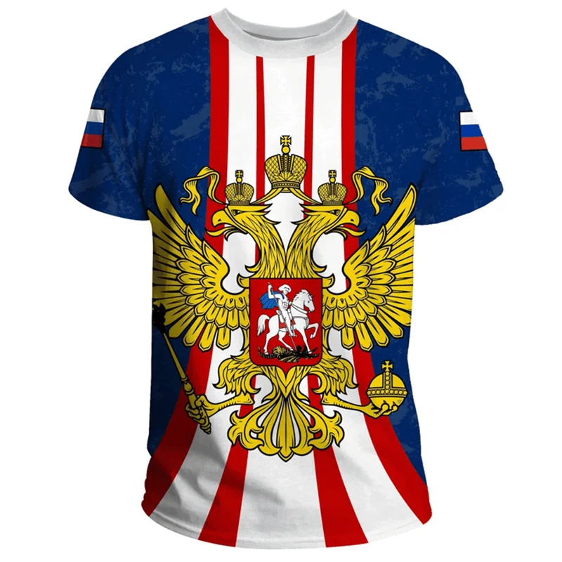 Fashion Russia Flag Badge T-shirt For Men's Clothing Short Sleeve T Shirts 3d Print Cool Pattern Street Trend Man Pride Tee Top