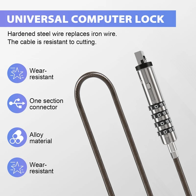 Imagem -03 - Universal Segurança Bloqueio para Laptop Digital Cabo Usb