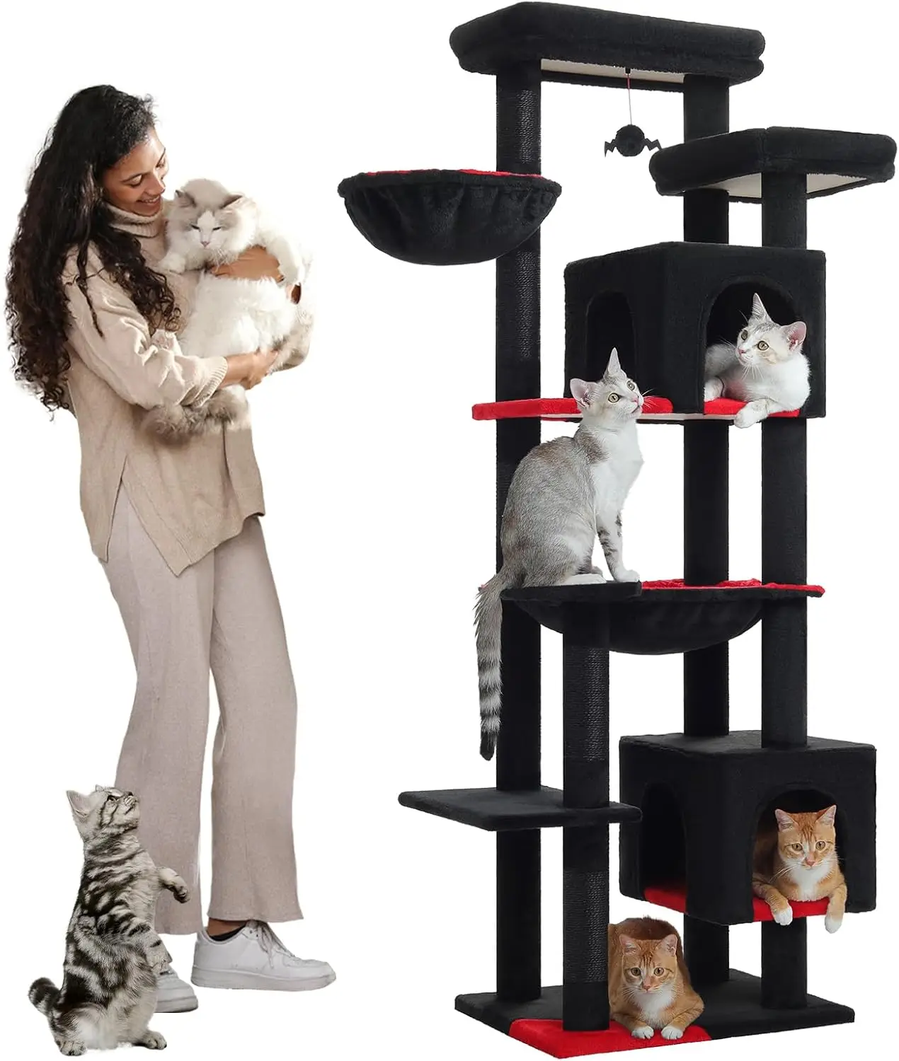 

69" Gothic Cat Tree for Indoor Large Cats, Cat Tower for Adult Cats with Big Hammock [18.5''X15.3''], Cat Climbing Tree