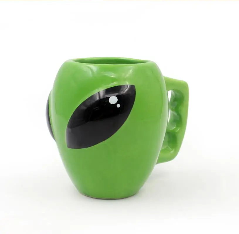 Green Alien Mug Glazed Ceramic Tea Coffee Cup 3D Space Universe UFO Design Gift Party Favor for kid boy 13 oz(400 ml)