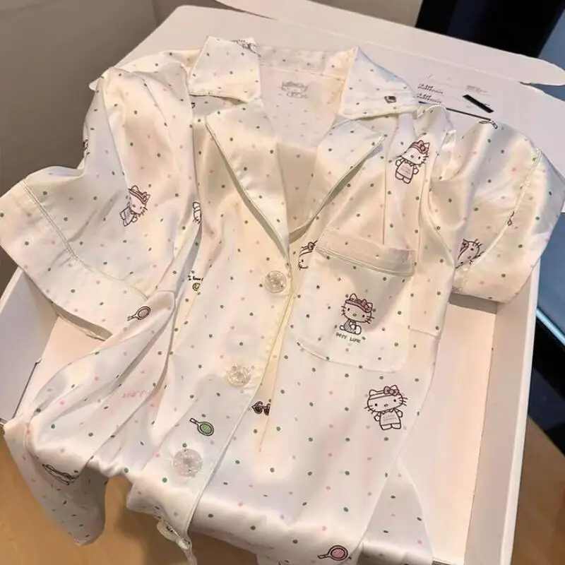 

Корейский комплект пижамы с коротким рукавом и шортами для девочек, летний, новый, милый, для студенток, домашняя одежда, молодежный комплект, удобный и дышащий