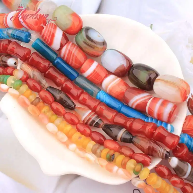 Agates Beads Red Green Blue Column Oval Agates Natural Stone Spacer Beads for DIY Women Men Necklace Bracelet Jewelry Making 15"