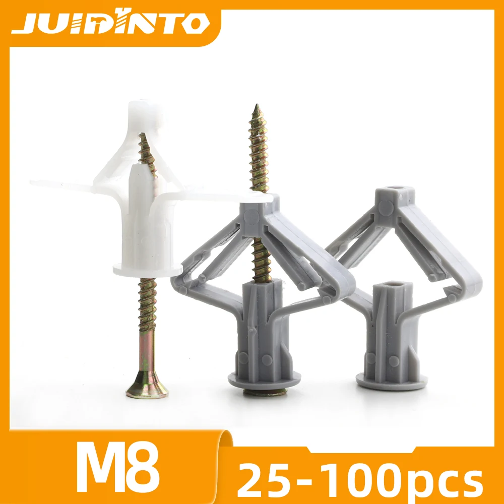 JUIDINTO 15-50pcs Plastic Expansion Drywall Anchor Kit With Screws M8*38 M8*50 Self Drilling Wall Home Pierced Screw