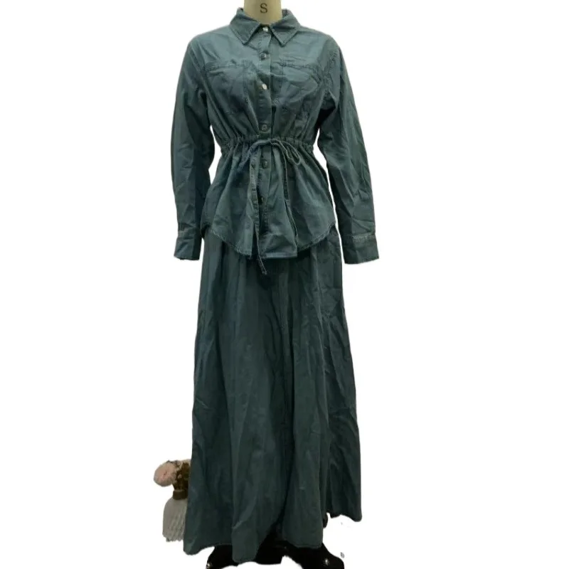 

Новый женский комплект: европейско-американский однобортный топ с длинными рукавами и свободная юбка-клеш. Изысканный, простой, повседневный, трендовый.