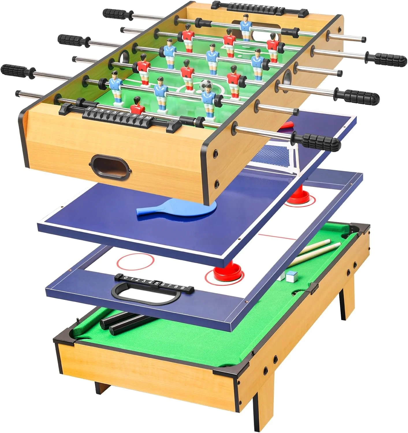 HLC Multi-game Wooden Football 1 Table Pool Table Air Hockey Compact Game Table for Indoor, Dimensions 81L X 43.5W X 32H