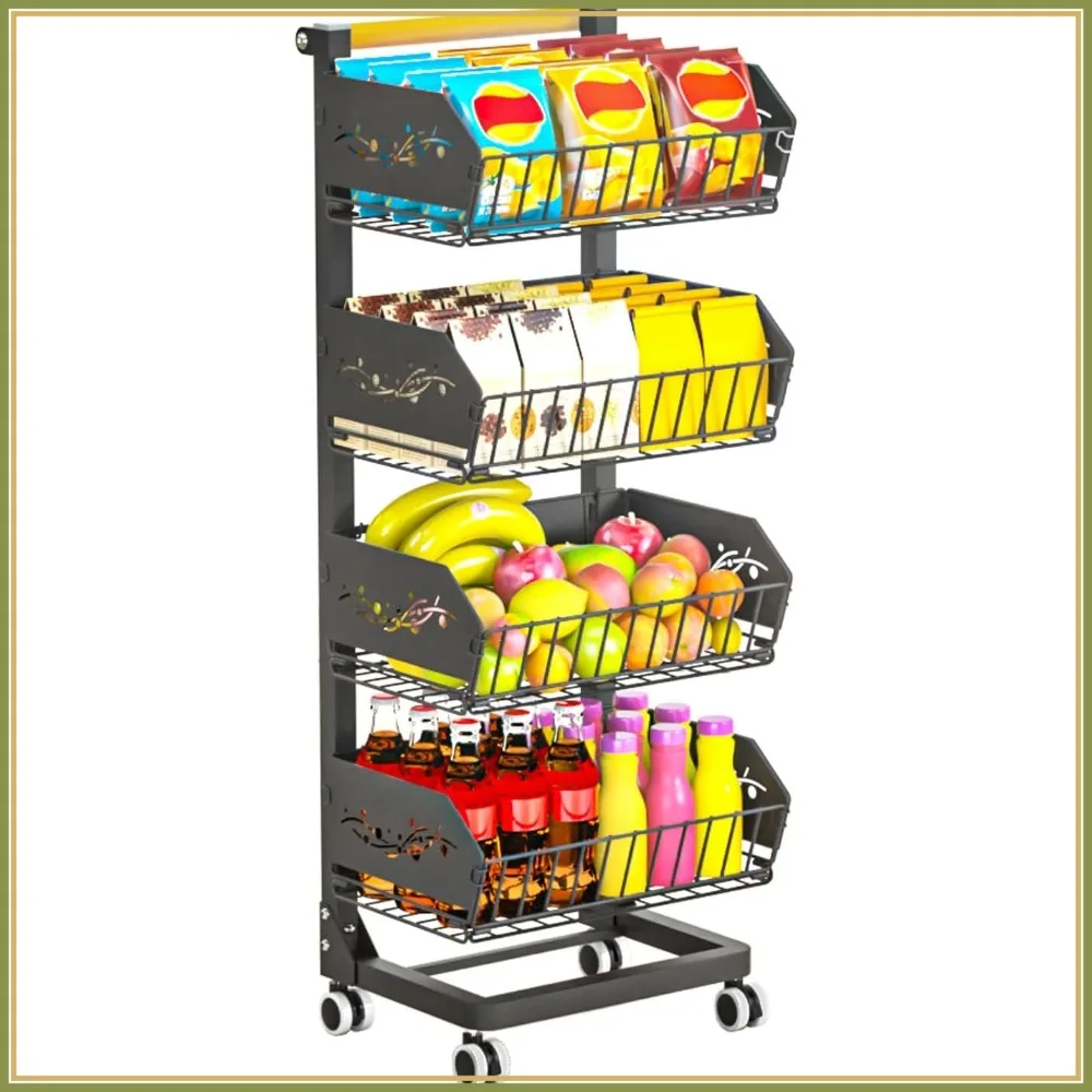 

Heavy 4-Tier Snack Cart with Wheels, Removable Rolling Pantry Organizer, Upgraded Wider and Thicker Kitchen Storage Rack